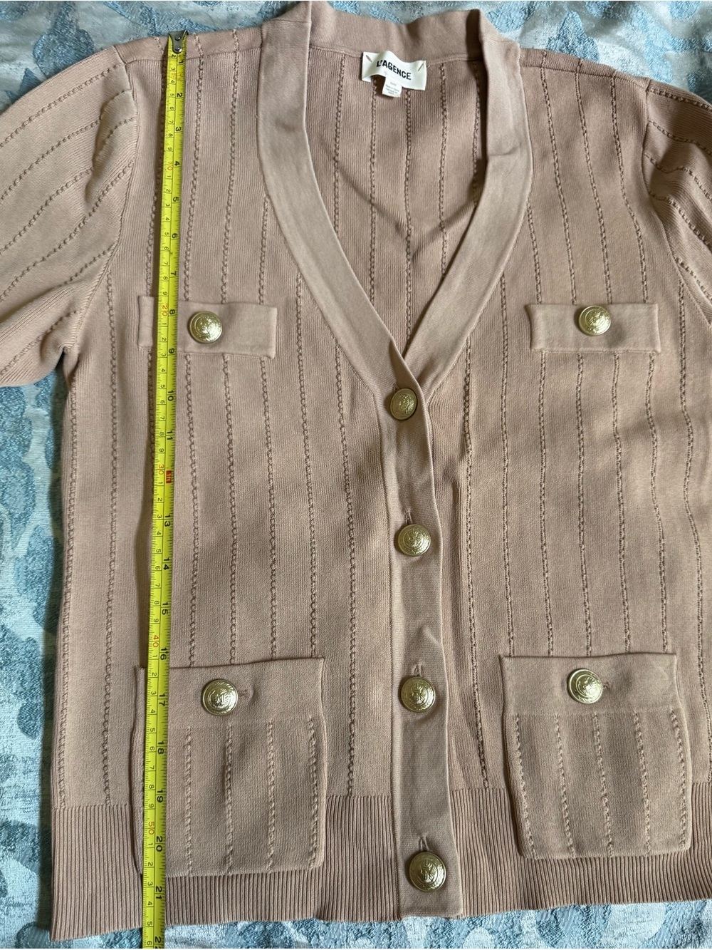 L'AGENCE Cardigan with Gold Tone Buttons and Front Pockets - Picture 7 of 14